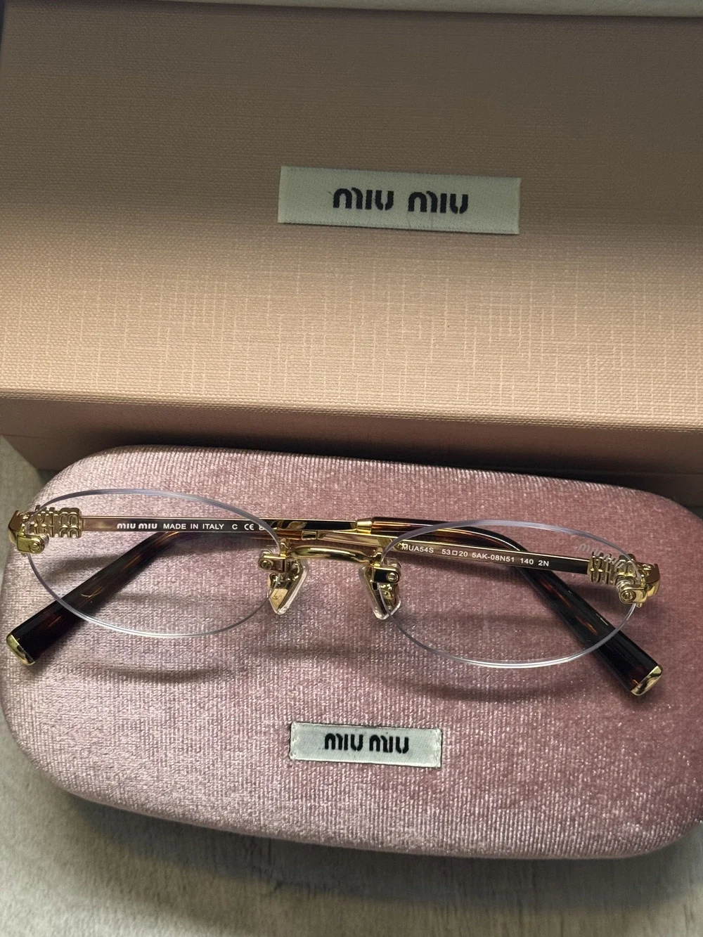 Miu‑Miu Luxury Gold Rim‑Less Oval Frame Prescription Glasses